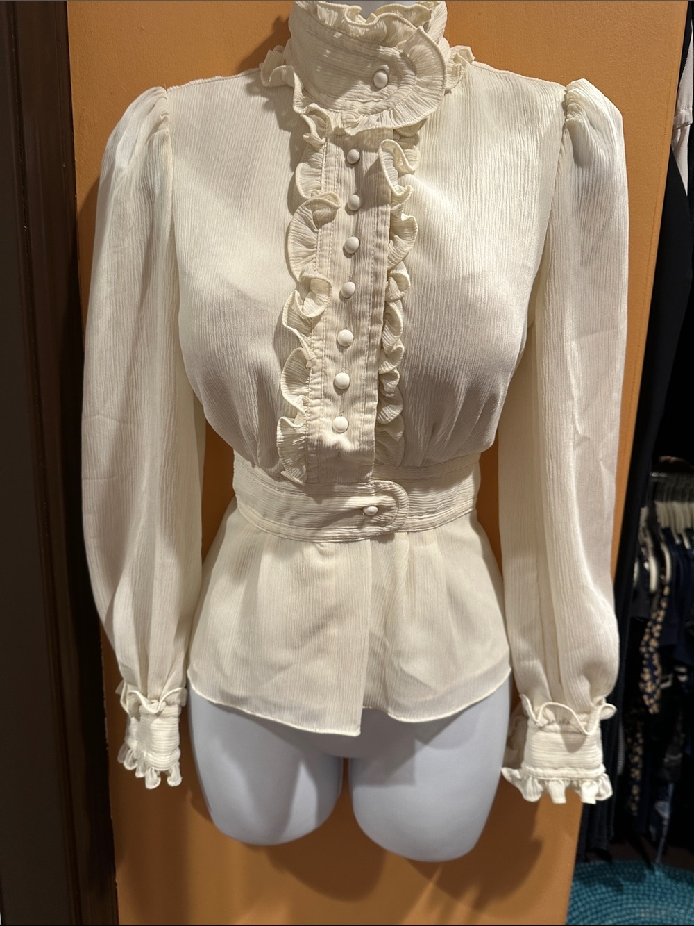 Alice Temperley Vintage-Inspired Ivory Ruffle Front Blouse